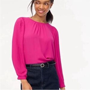 NWT J. Crew Bright Fuchsia Pleated-Sleeve Blouse